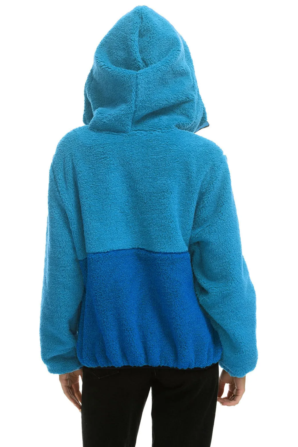 TEDDY UNISEX HOODED HALF ZIP COLOR BLOCK JACKET - OCEAN