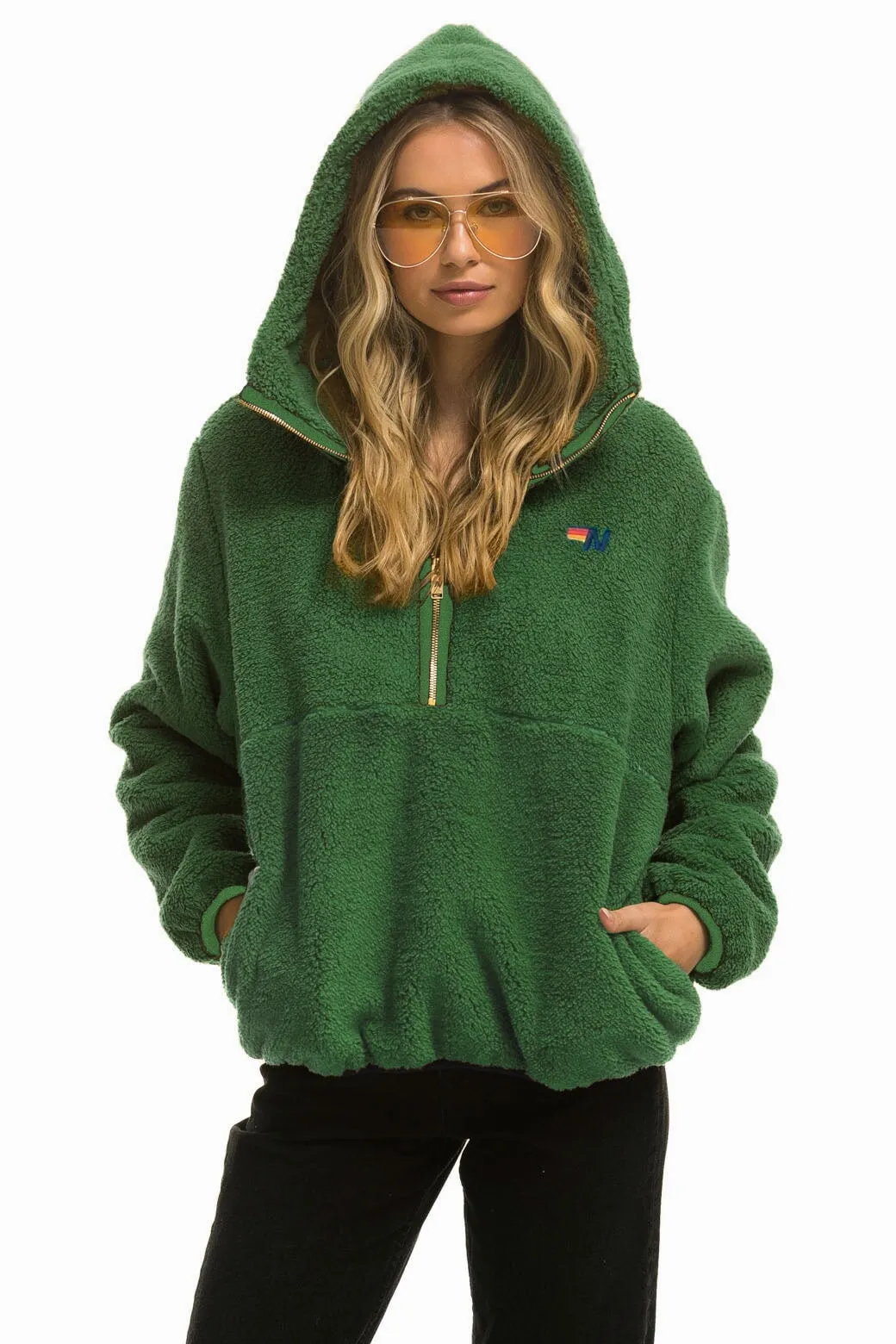 TEDDY UNISEX HOODED HALF ZIP JACKET - GARDEN GREEN