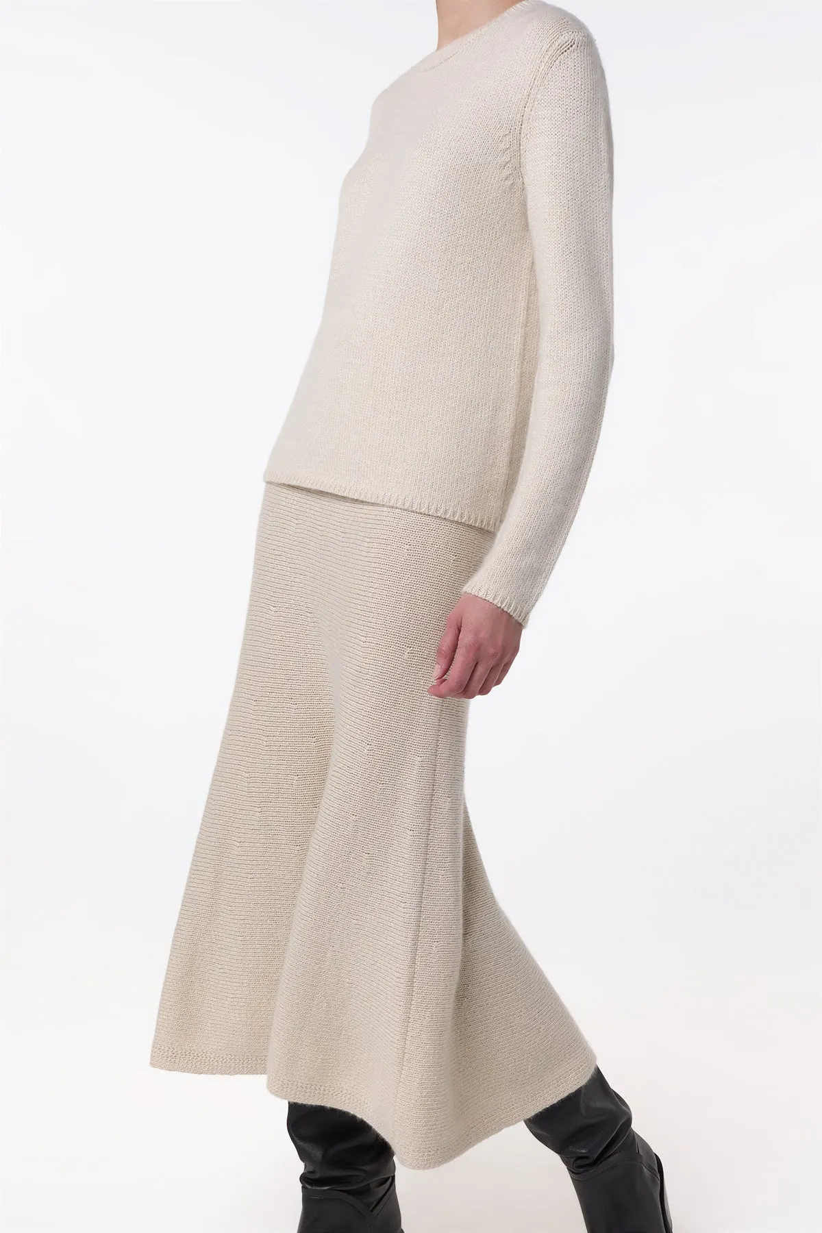 Titan Knit Midi Skirt in Ivory Cashmere