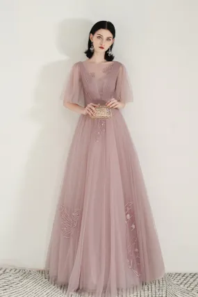 Unique Dusty Rose Long Flowy Prom Dress