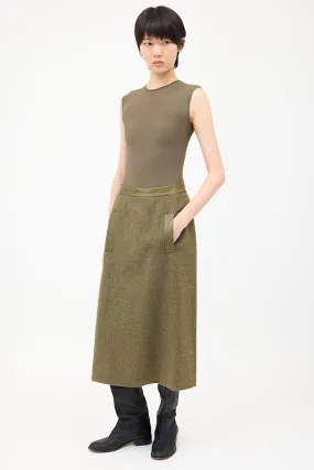 Vintage Green Wool & Cashmere Midi Skirt