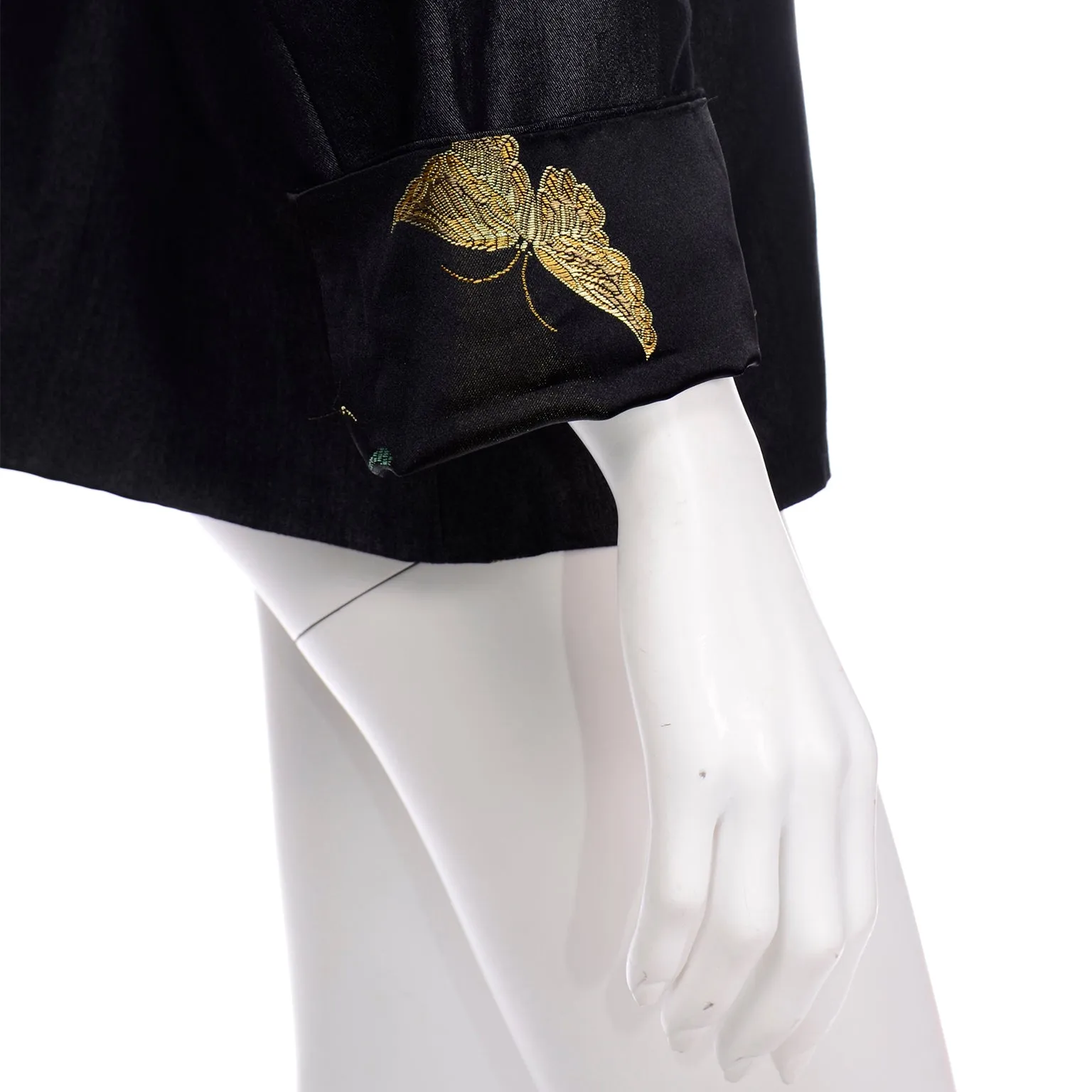 Vintage Reversible Black Silk Chinese Embroidered Butterfly Jacket