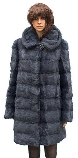 W59Q08BI Winter Fur - W59Q08BI Women's 3/4 Mink Coat in Blue Iris