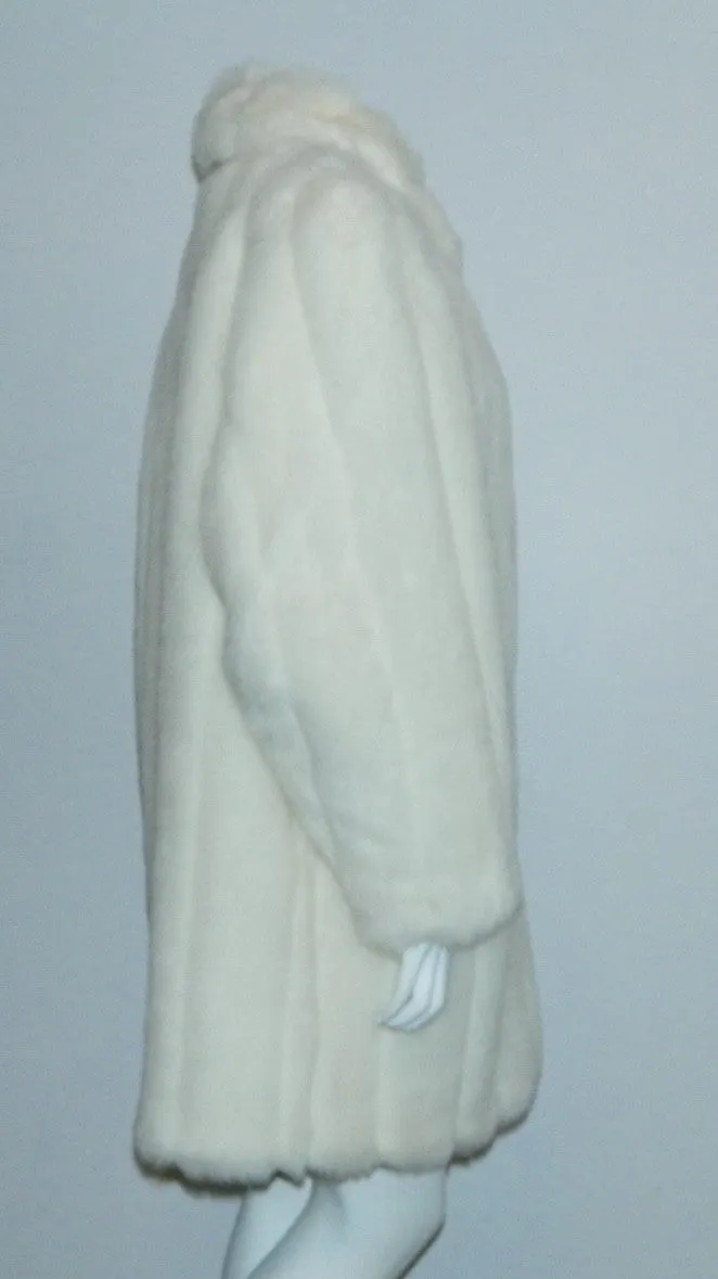 white faux fur coat 1980s vintage Oleg Cassini stroller length faux rabbit fur S - M