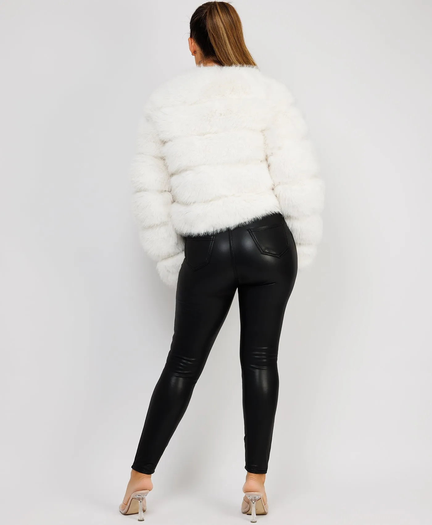 White Faux Fur Tiered Panel Premium Coat Jacket