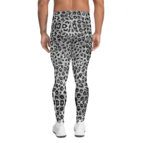 White Leopard Men's Leggings, Black Animal Print Meggings Compression Tights-Made in USA/EU