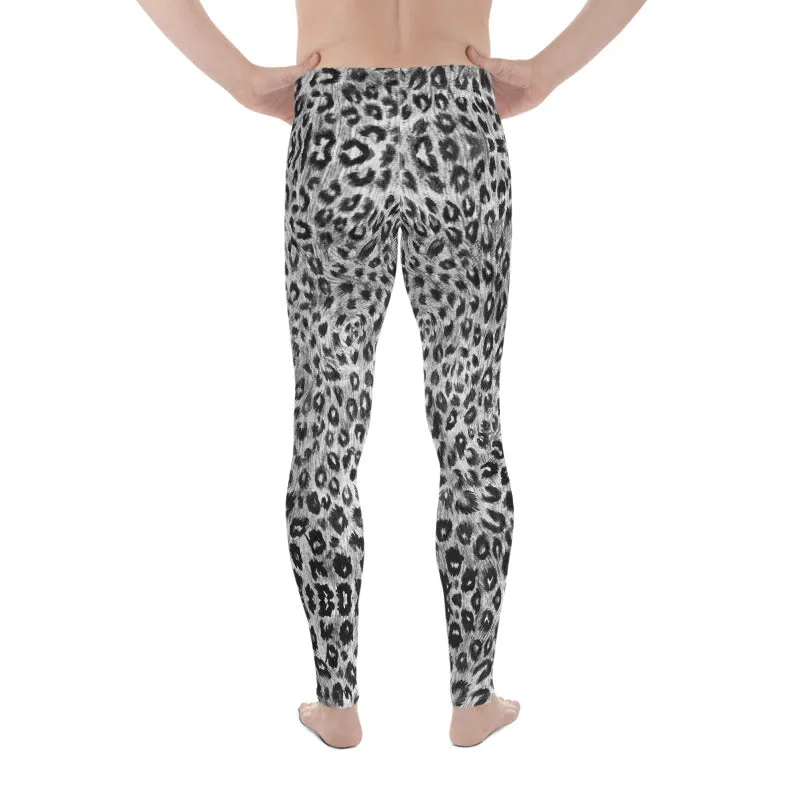 White Leopard Men's Leggings, Black Animal Print Meggings Compression Tights-Made in USA/EU