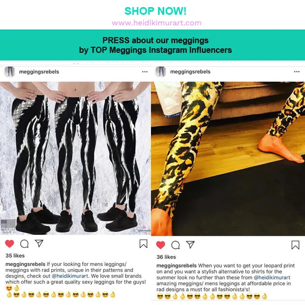 White Marble Print Men's Leggings, Abstract Marbled Style Meggings Fashion Running Tights