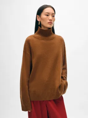 White   Warren - Cashmere Easy Standneck Sweater in Cedar Brown