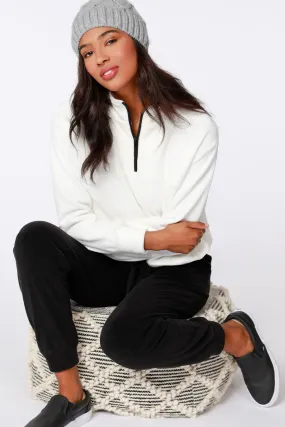 White with Black Trim Quarter Zip Pullover Top