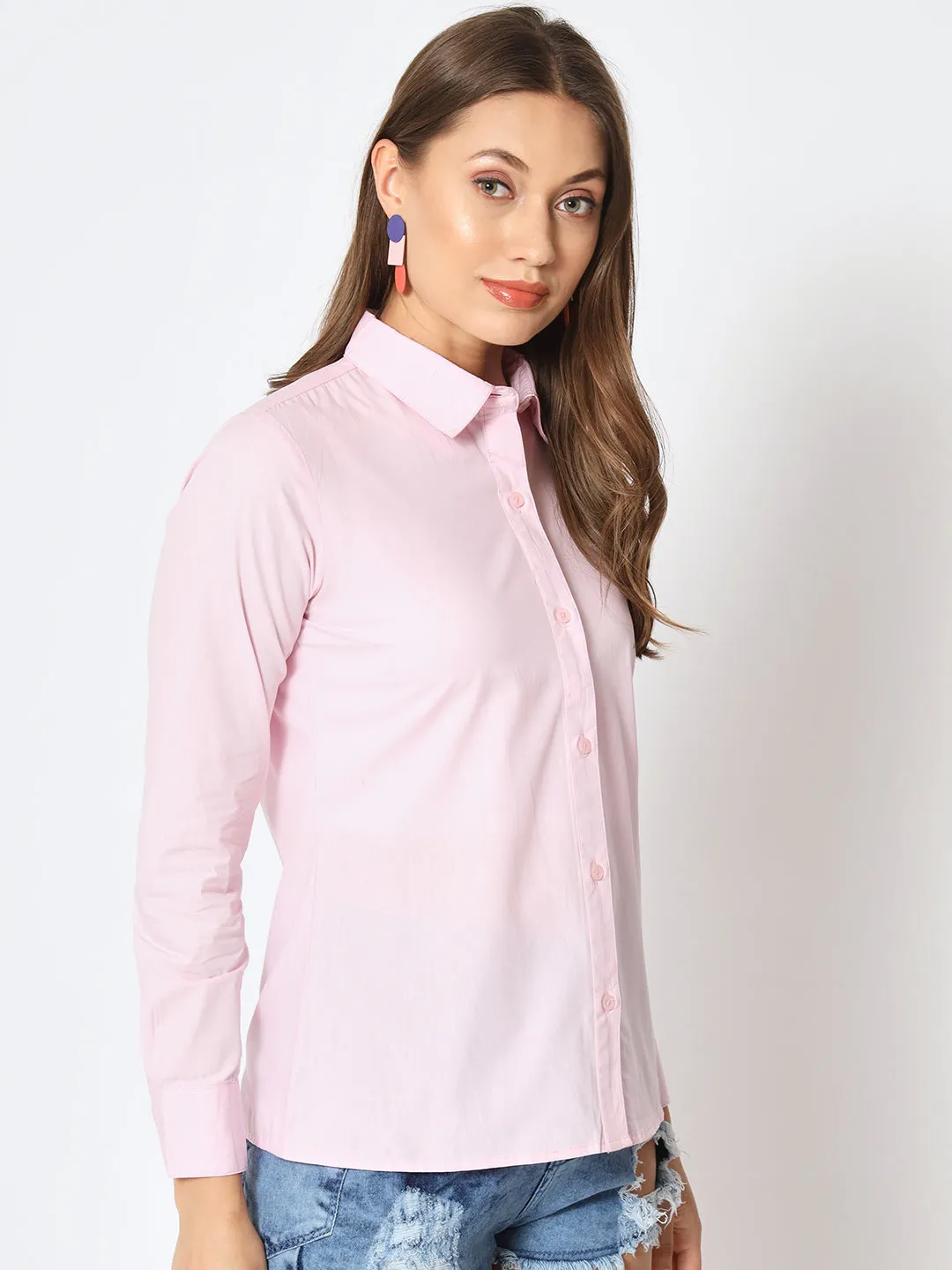 Women Classic Pure Cotton Gapless Technology Pink Shirt