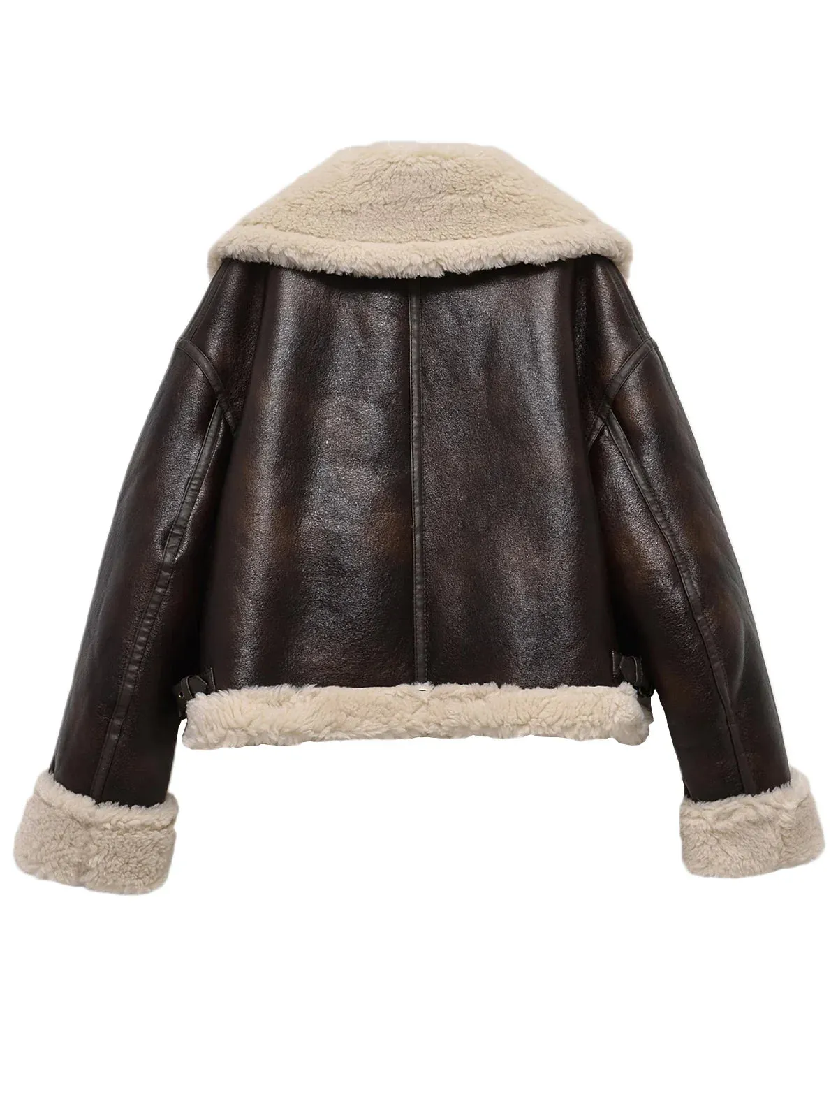 Women Shearling-Lined Bomber - Cozy Faux Leather Jacket