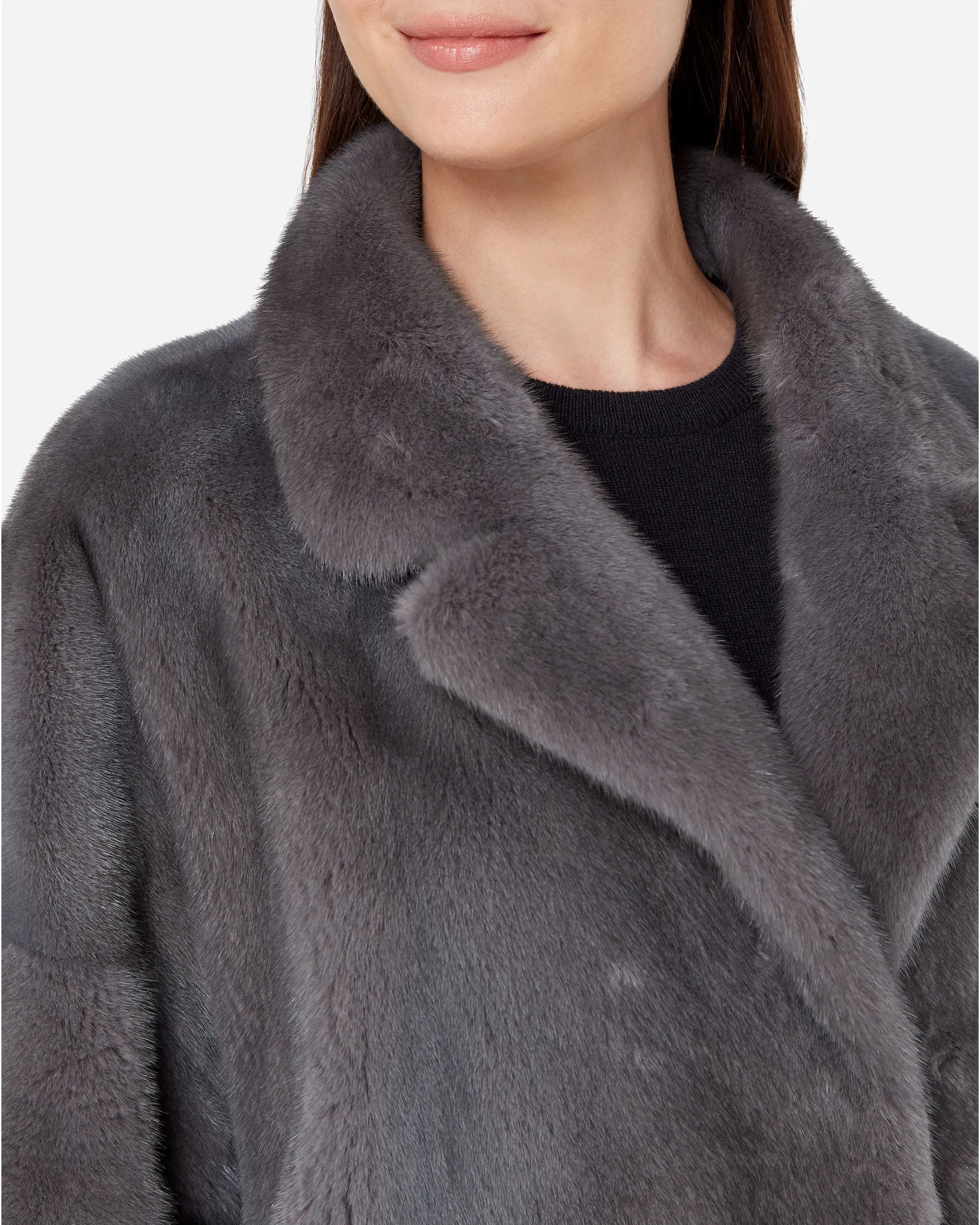 Women's Bracelet Sleeve Mink Coat Grey