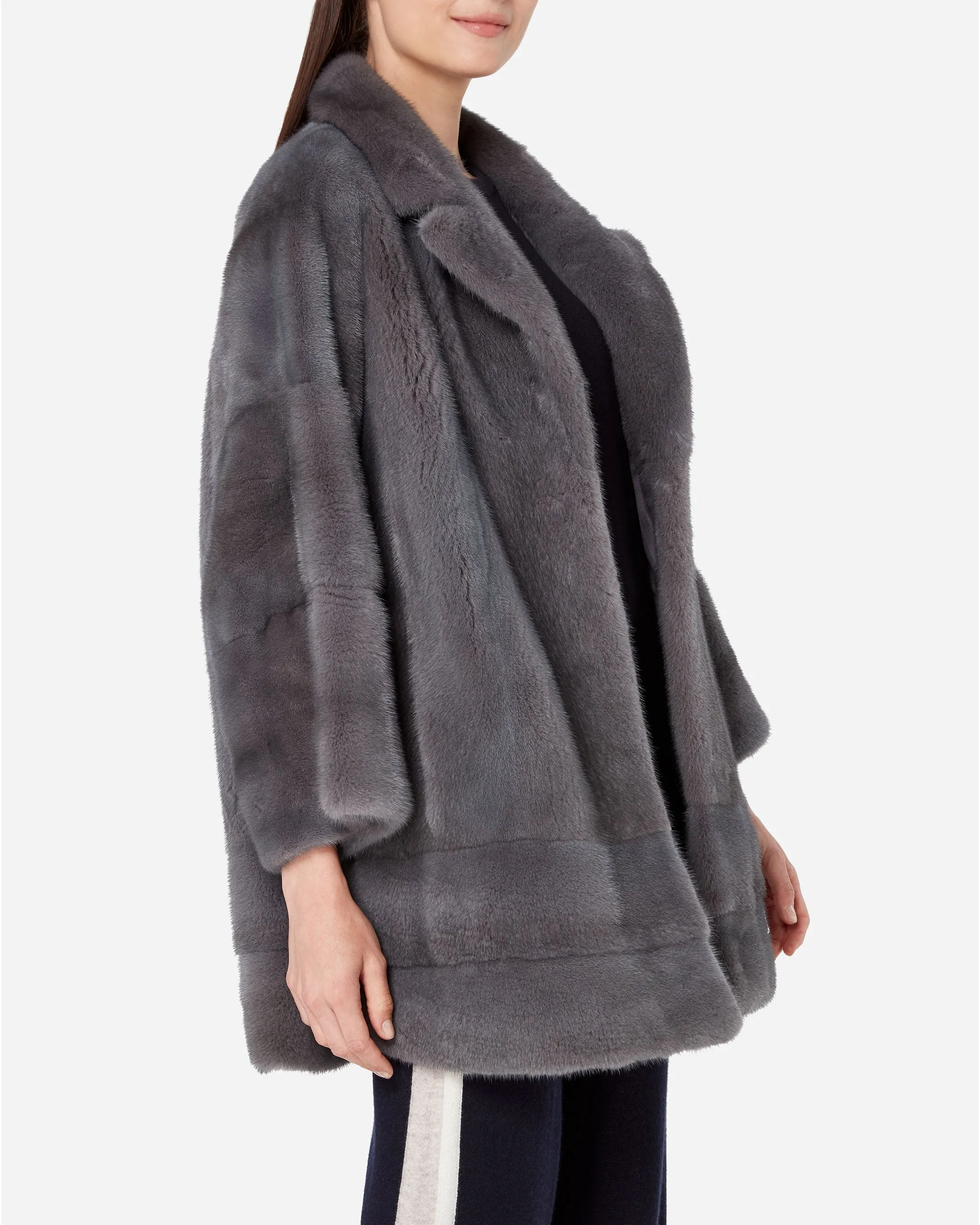 Women's Bracelet Sleeve Mink Coat Grey