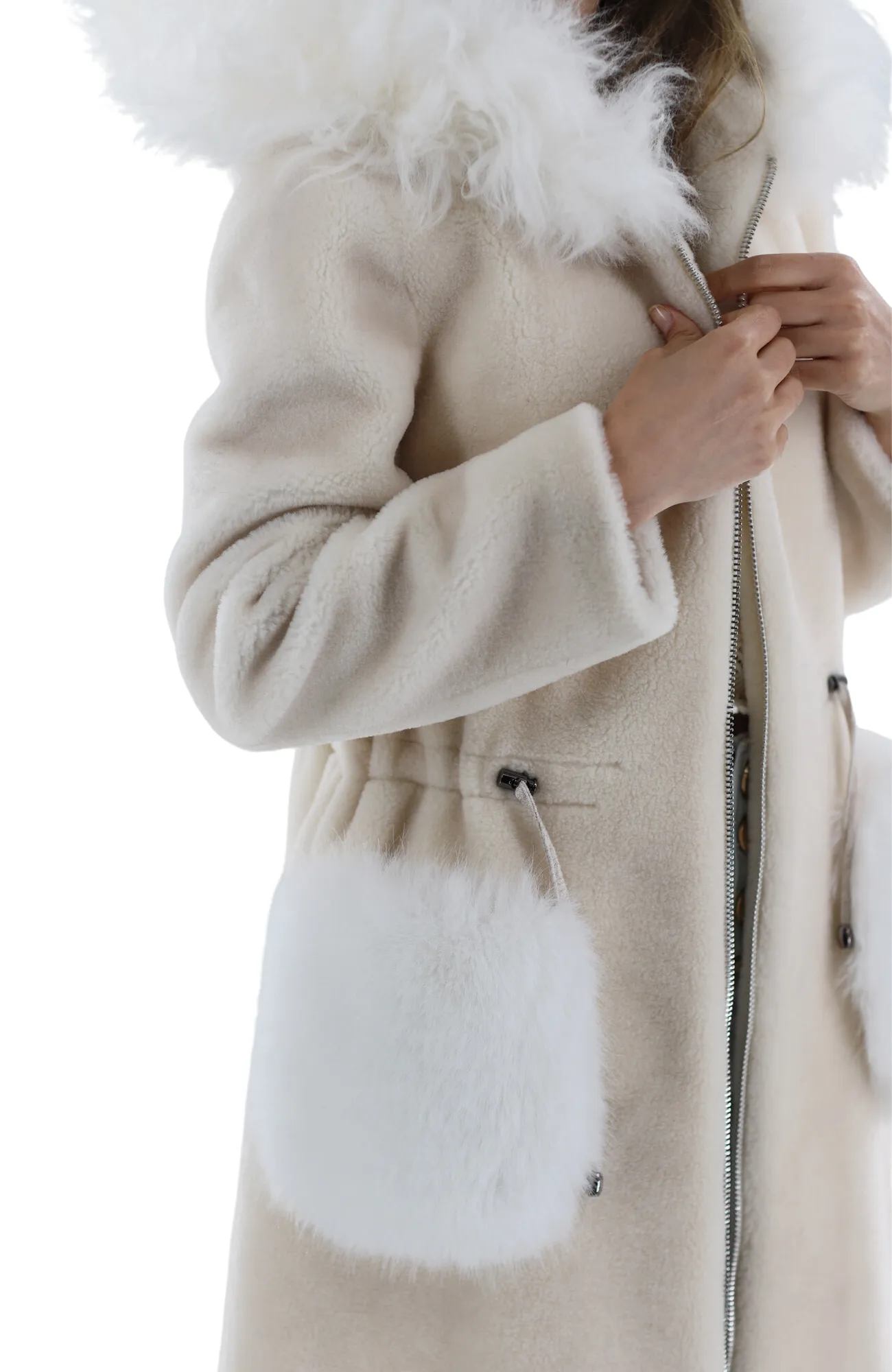 Women's Classic Shearling & Wool Jacket with Sheep Fur - Beige