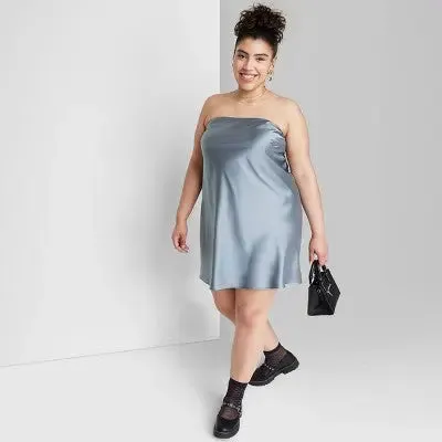 Women's Satin Tube Dress - Wild Fable Slate Blue XXL