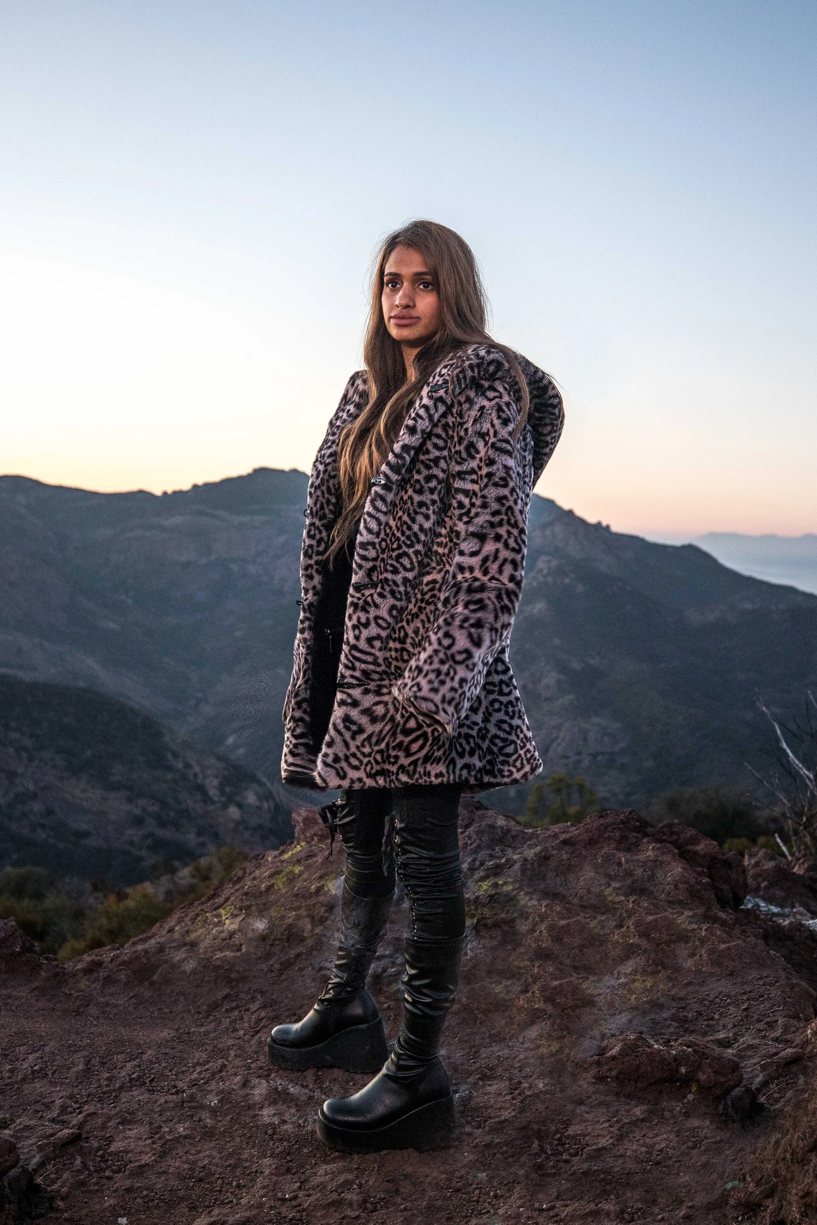 Women's Short Desert Warrior Coat in "Luxe Leopard" Chinchilla STOCK