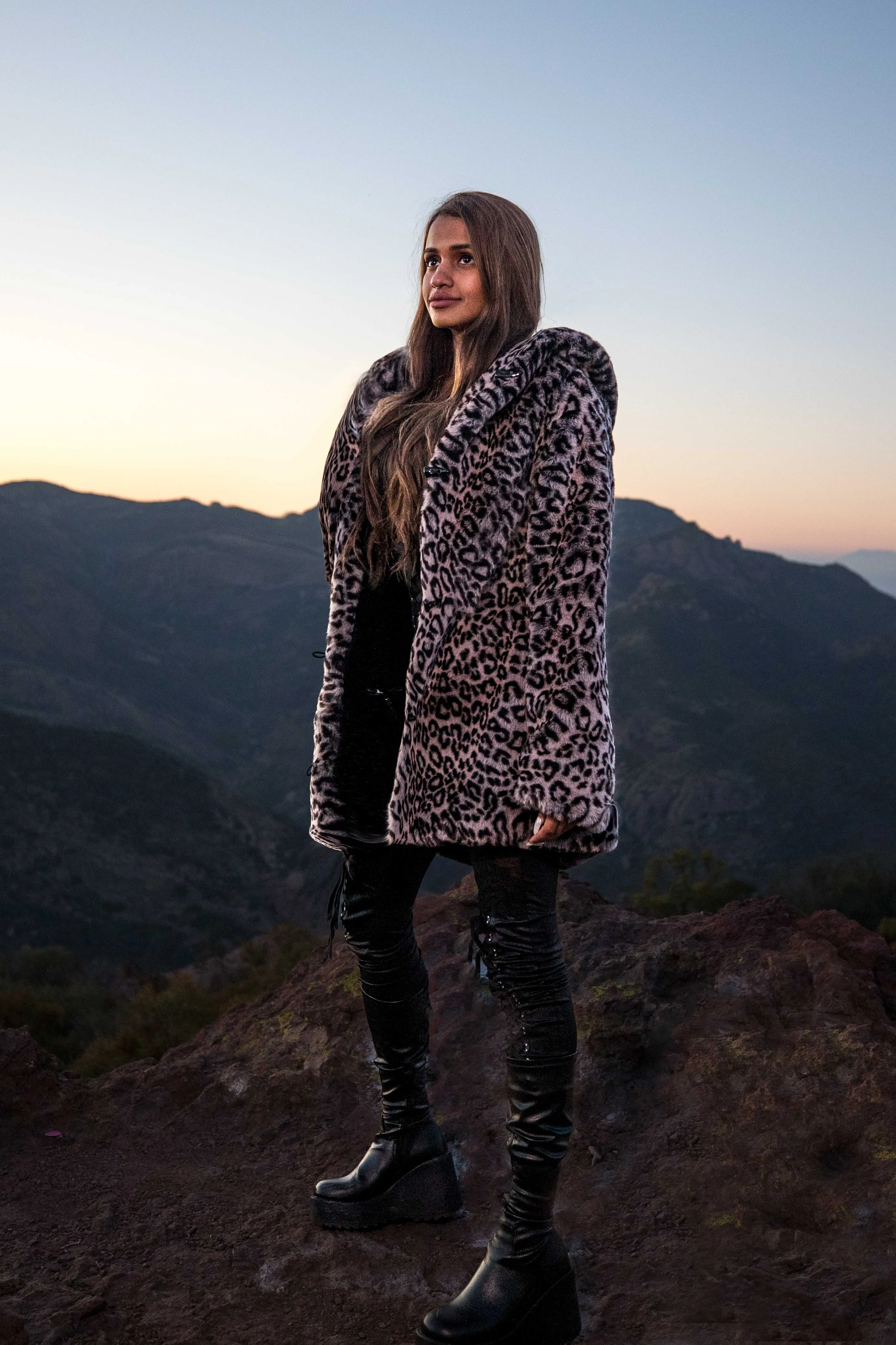 Women's Short Desert Warrior Coat in "Luxe Leopard" Chinchilla STOCK