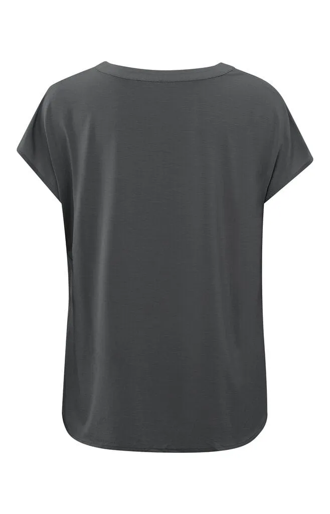 Yaya Flowy Top Short Sleeve Anthracite