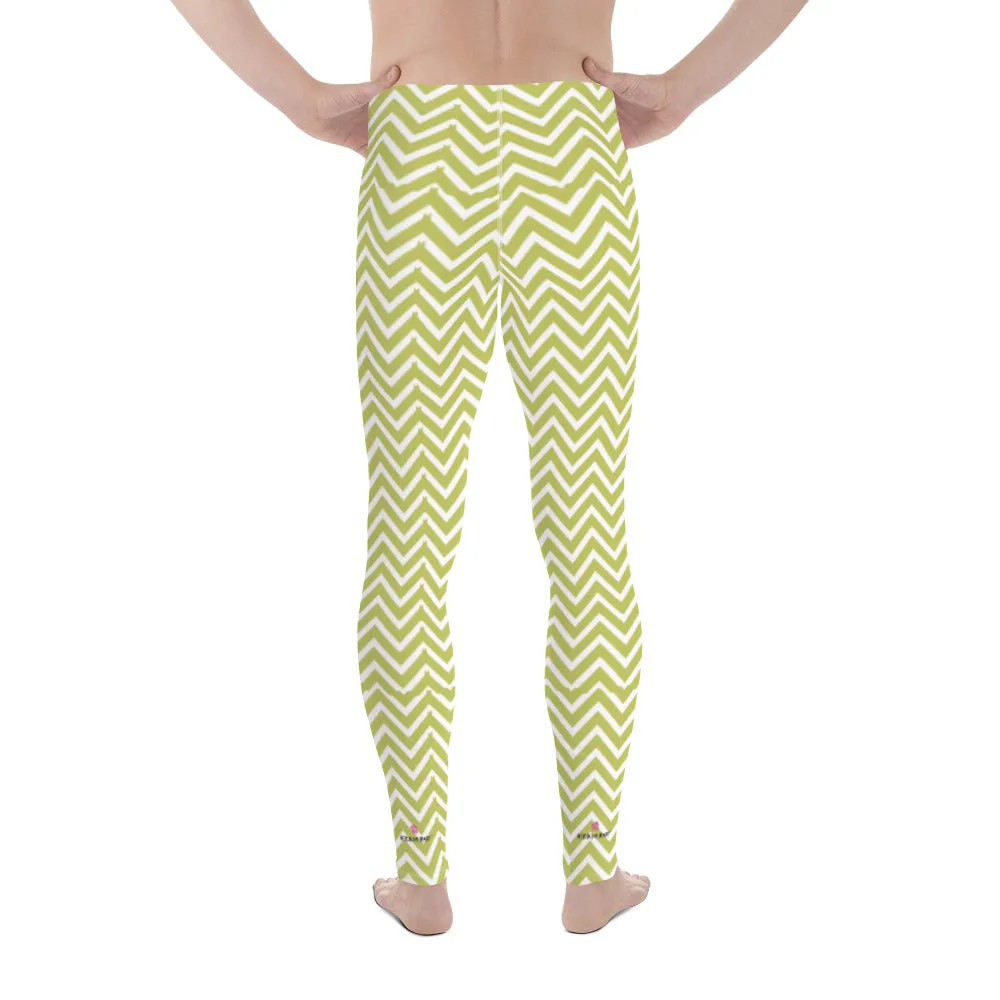 Yellow Chevron Men's Leggings, Retro Style Meggings Compression Tights For Men-Made in USA/EU