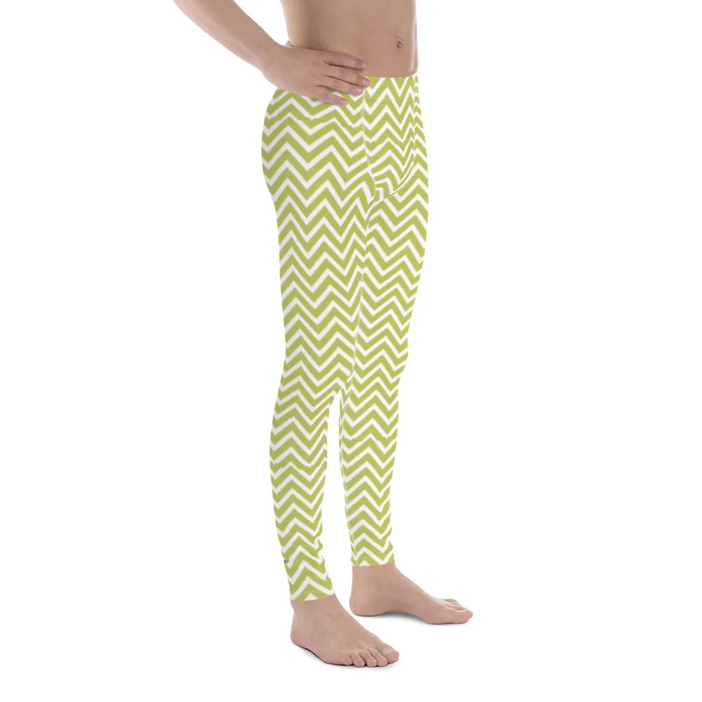 Yellow Chevron Men's Leggings, Retro Style Meggings Compression Tights For Men-Made in USA/EU