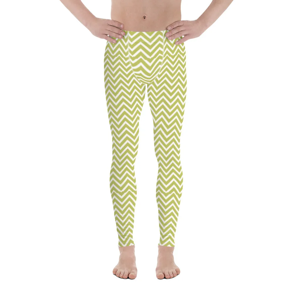 Yellow Chevron Men's Leggings, Retro Style Meggings Compression Tights For Men-Made in USA/EU