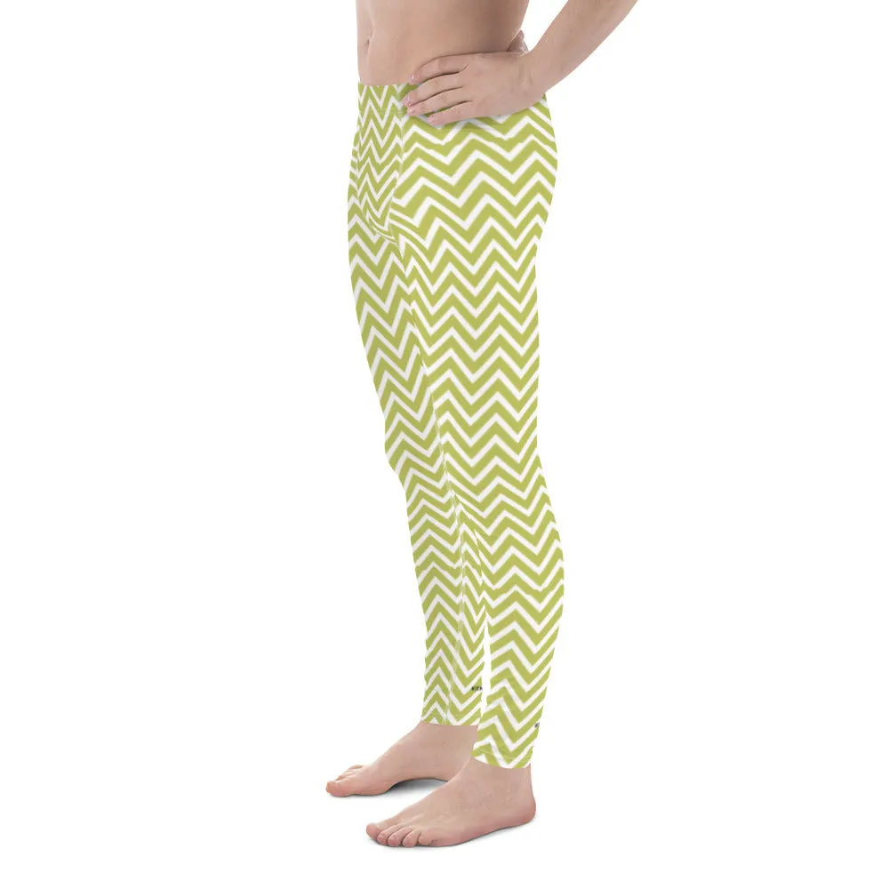 Yellow Chevron Men's Leggings, Retro Style Meggings Compression Tights For Men-Made in USA/EU