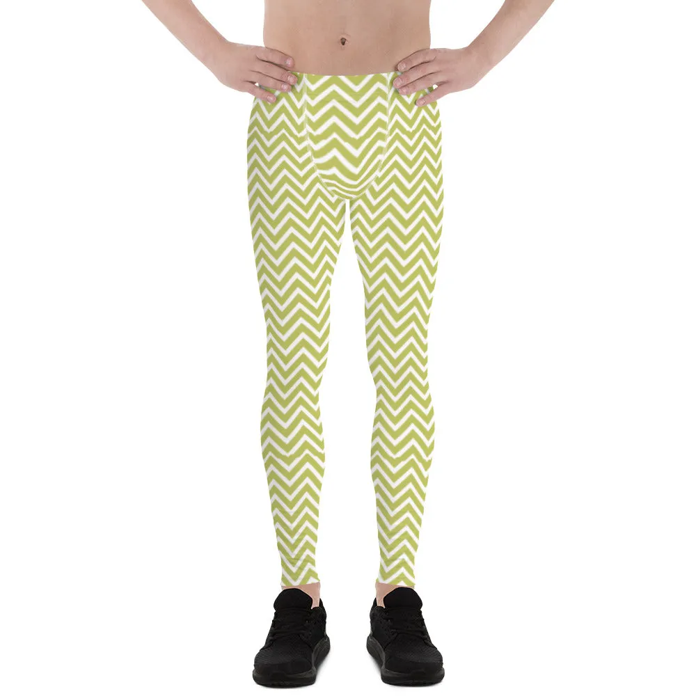 Yellow Chevron Men's Leggings, Retro Style Meggings Compression Tights For Men-Made in USA/EU