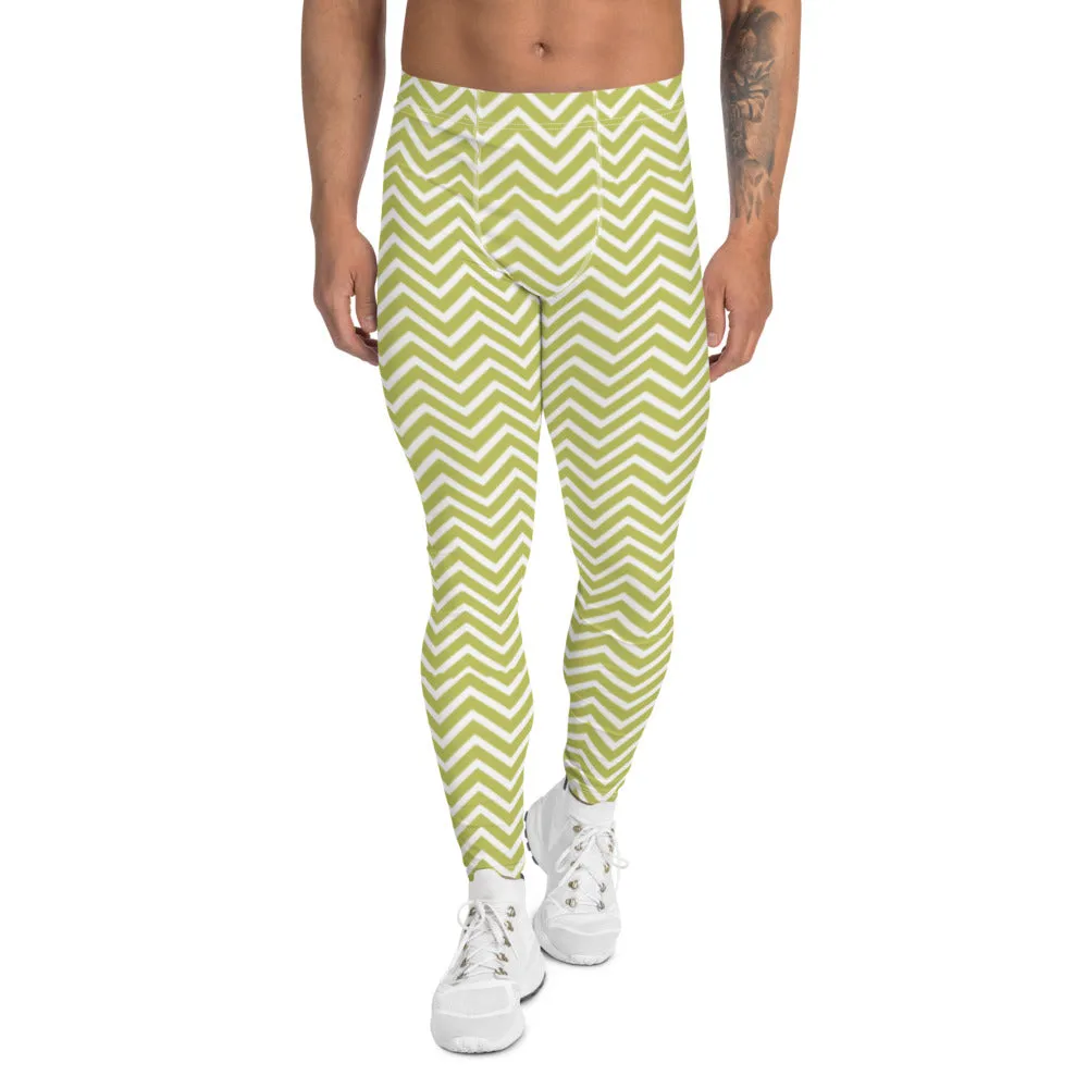 Yellow Chevron Men's Leggings, Retro Style Meggings Compression Tights For Men-Made in USA/EU